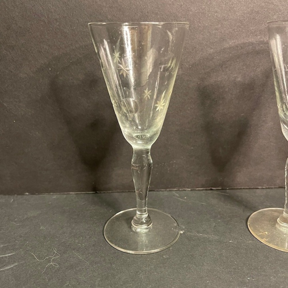 Vintage Wheel Cut Etched Crystal‎ Stemware Starburst Floral Glasses Set of 3 - Picture 8 of 8